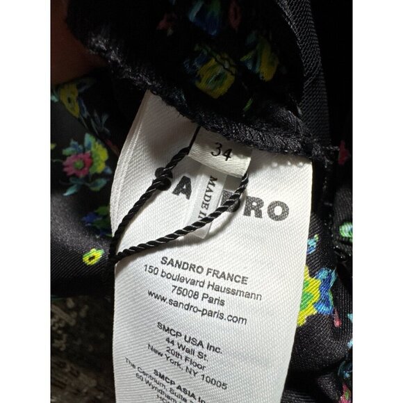 NWT Sandro Ruched Mini Novalee V Neck Floral Dress Size 34 XS Slim Fit MSRP $415 - Picture 4 of 9